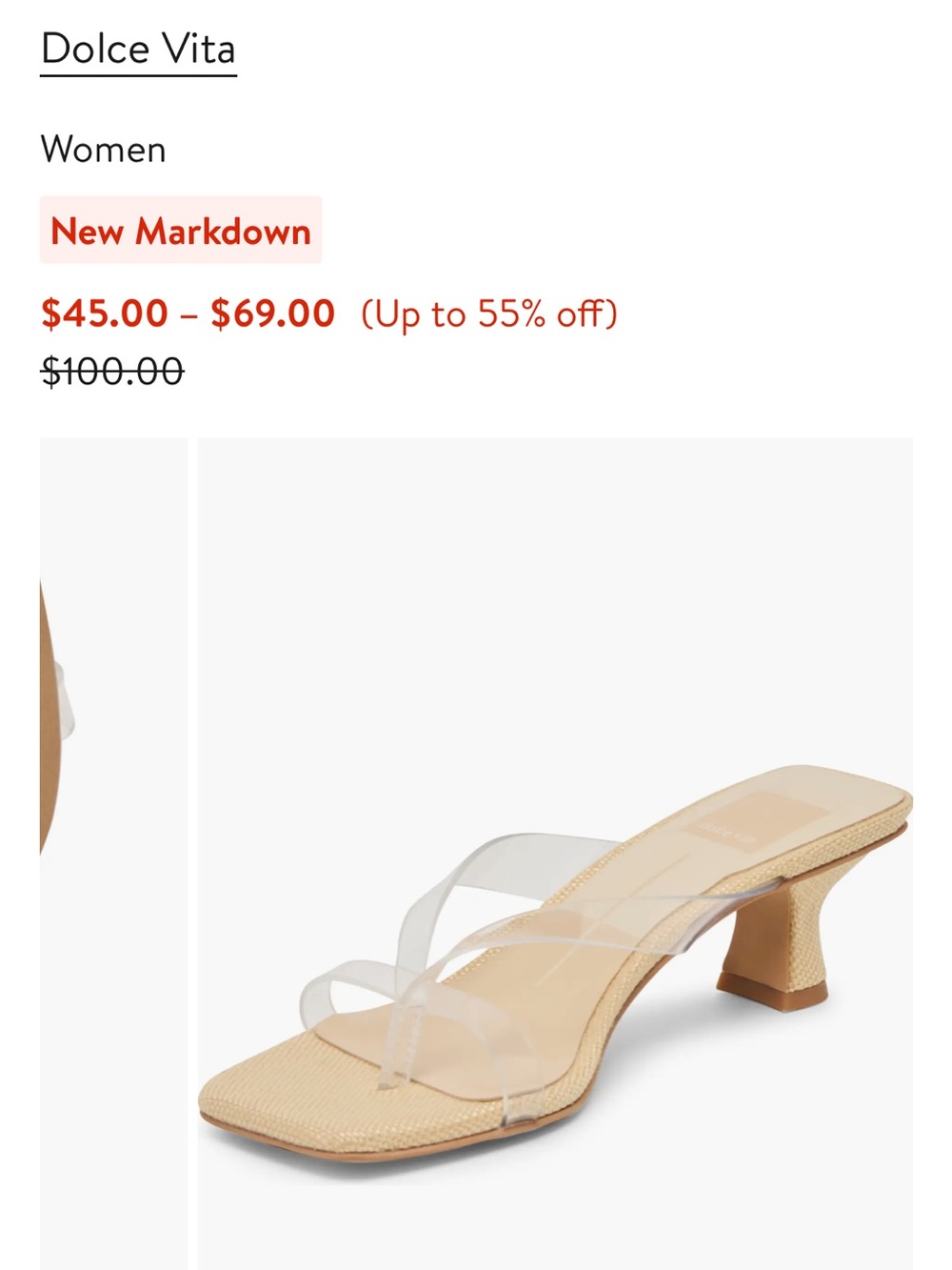 Dolce Vita Nude Beige Clear-Strap Mid Heel Slide